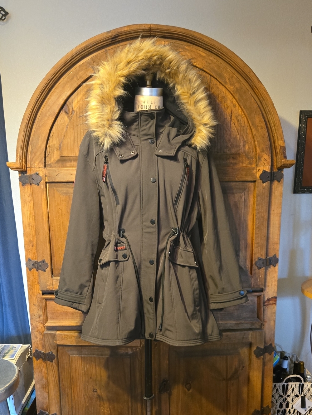 Women's Dark Brown Faux-Fur Trim Hooded Ski Parka